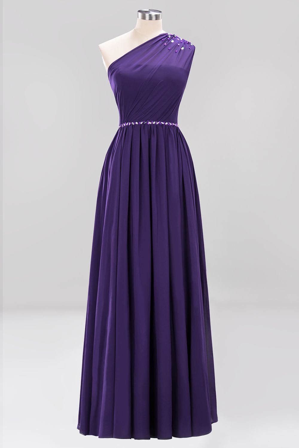 Modest One-shoulder Royal Blue Affordable Bridesmaid Dress with Beadings-27dress