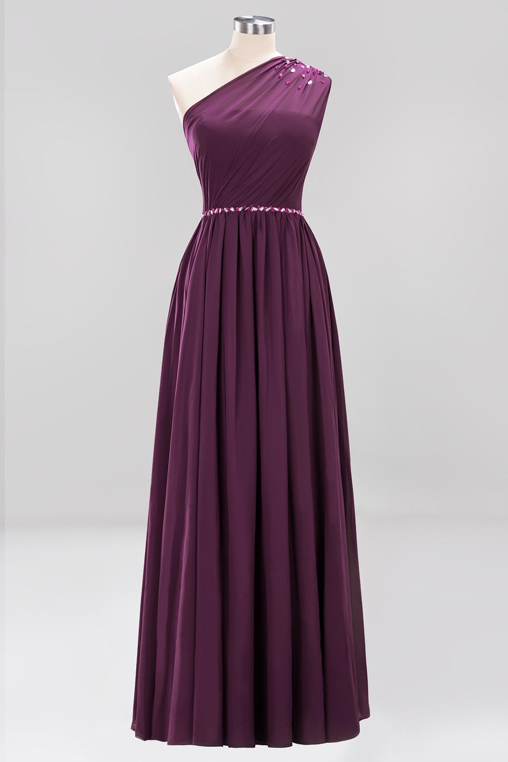 Modest One-shoulder Royal Blue Affordable Bridesmaid Dress with Beadings-27dress