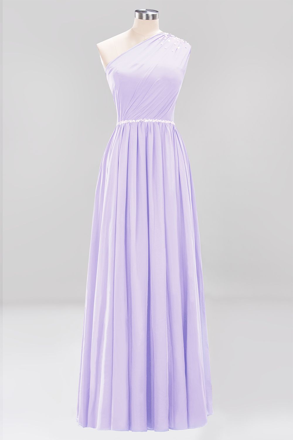 Modest One-shoulder Royal Blue Affordable Bridesmaid Dress with Beadings-27dress