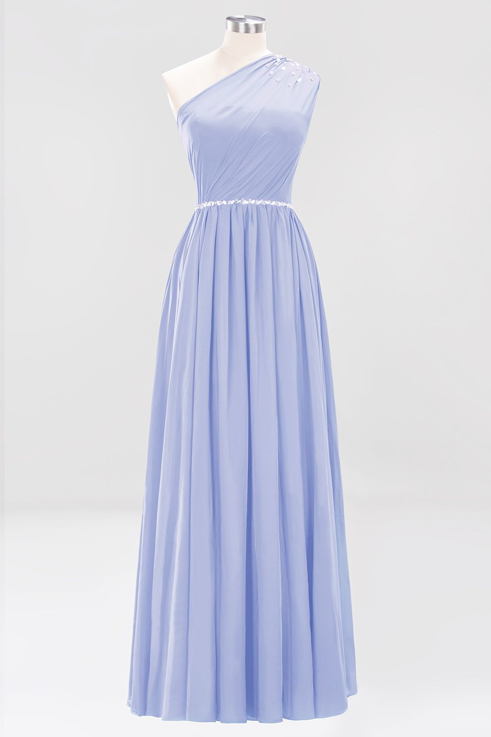 Modest One-shoulder Royal Blue Affordable Bridesmaid Dress with Beadings-27dress