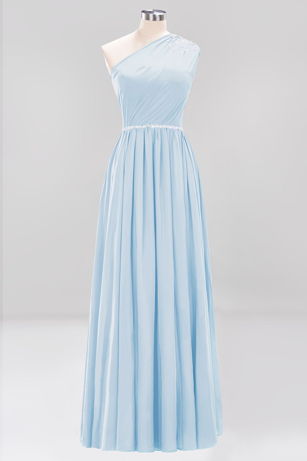 Modest One-shoulder Royal Blue Affordable Bridesmaid Dress with Beadings-27dress