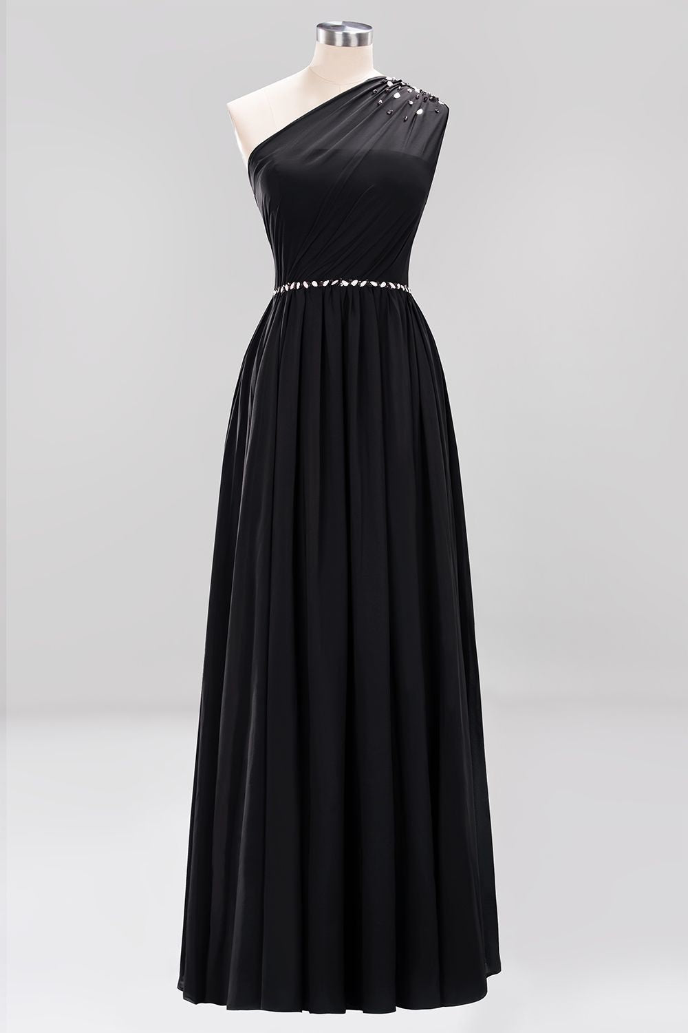 Modest One-shoulder Royal Blue Affordable Bridesmaid Dress with Beadings-27dress