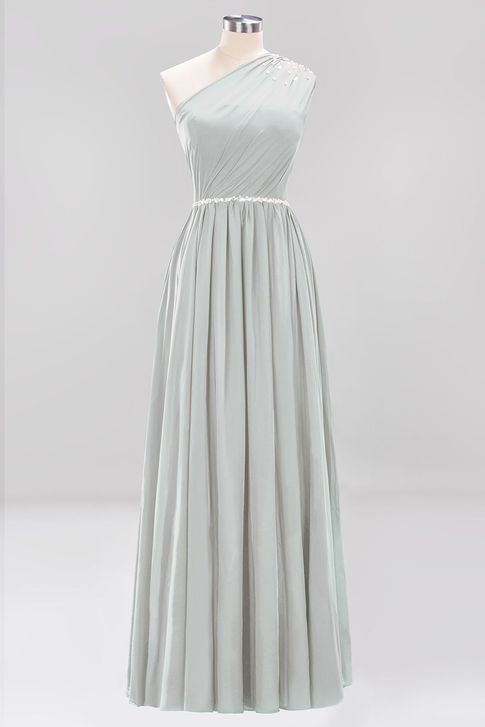 Modest One-shoulder Royal Blue Affordable Bridesmaid Dress with Beadings-27dress