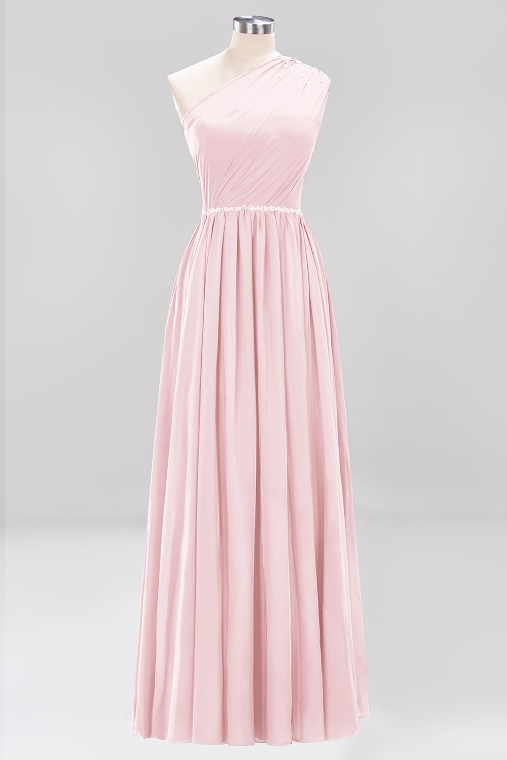 Modest One-shoulder Royal Blue Affordable Bridesmaid Dress with Beadings-27dress
