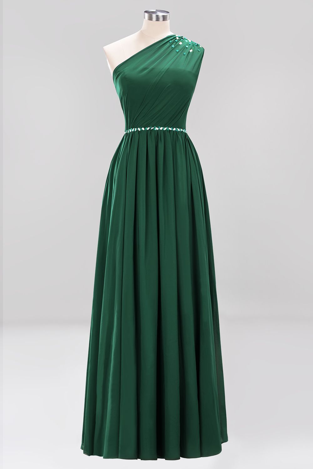 Modest One-shoulder Royal Blue Affordable Bridesmaid Dress with Beadings-27dress