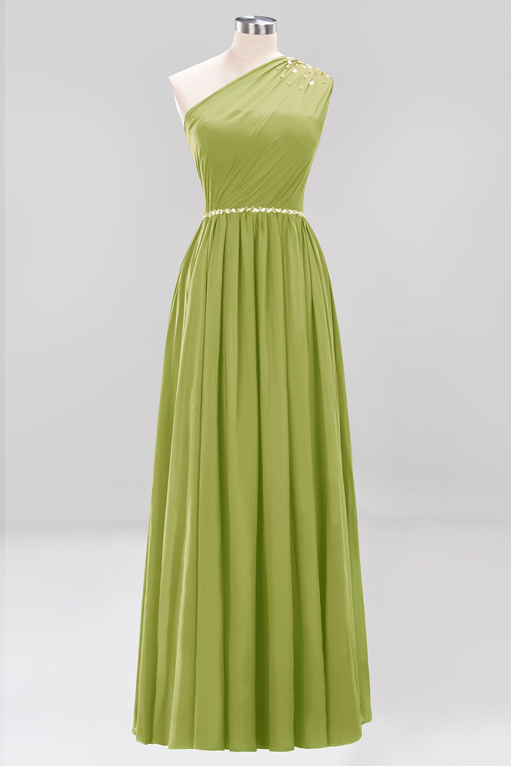 Modest One-shoulder Royal Blue Affordable Bridesmaid Dress with Beadings-27dress