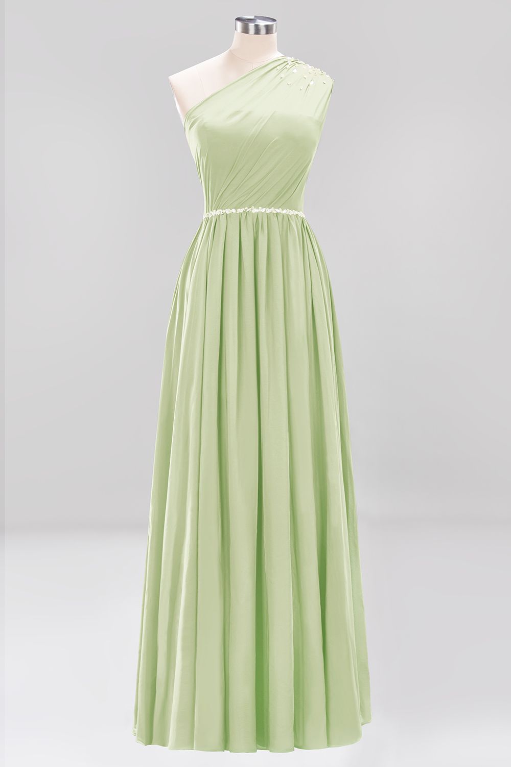 Modest One-shoulder Royal Blue Affordable Bridesmaid Dress with Beadings-27dress