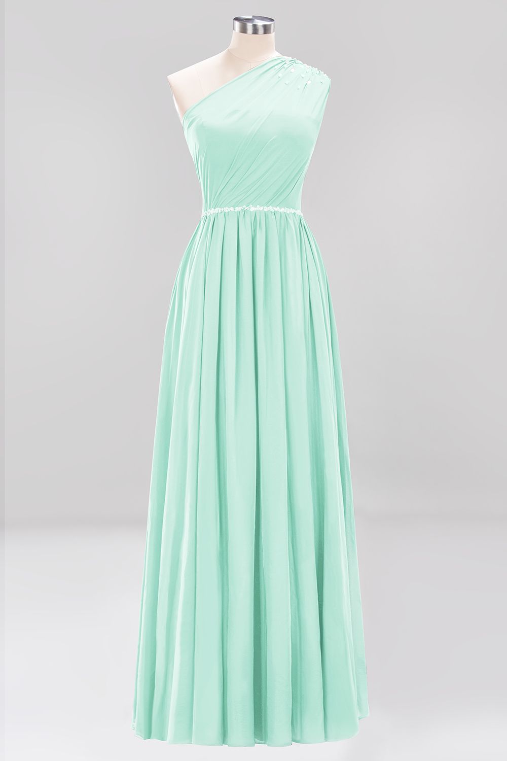 Modest One-shoulder Royal Blue Affordable Bridesmaid Dress with Beadings-27dress