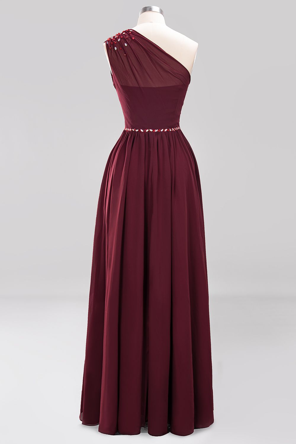 Modest One-shoulder Royal Blue Affordable Bridesmaid Dress with Beadings-27dress