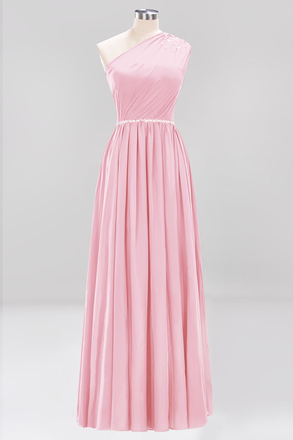 Modest One-shoulder Royal Blue Affordable Bridesmaid Dress with Beadings-27dress