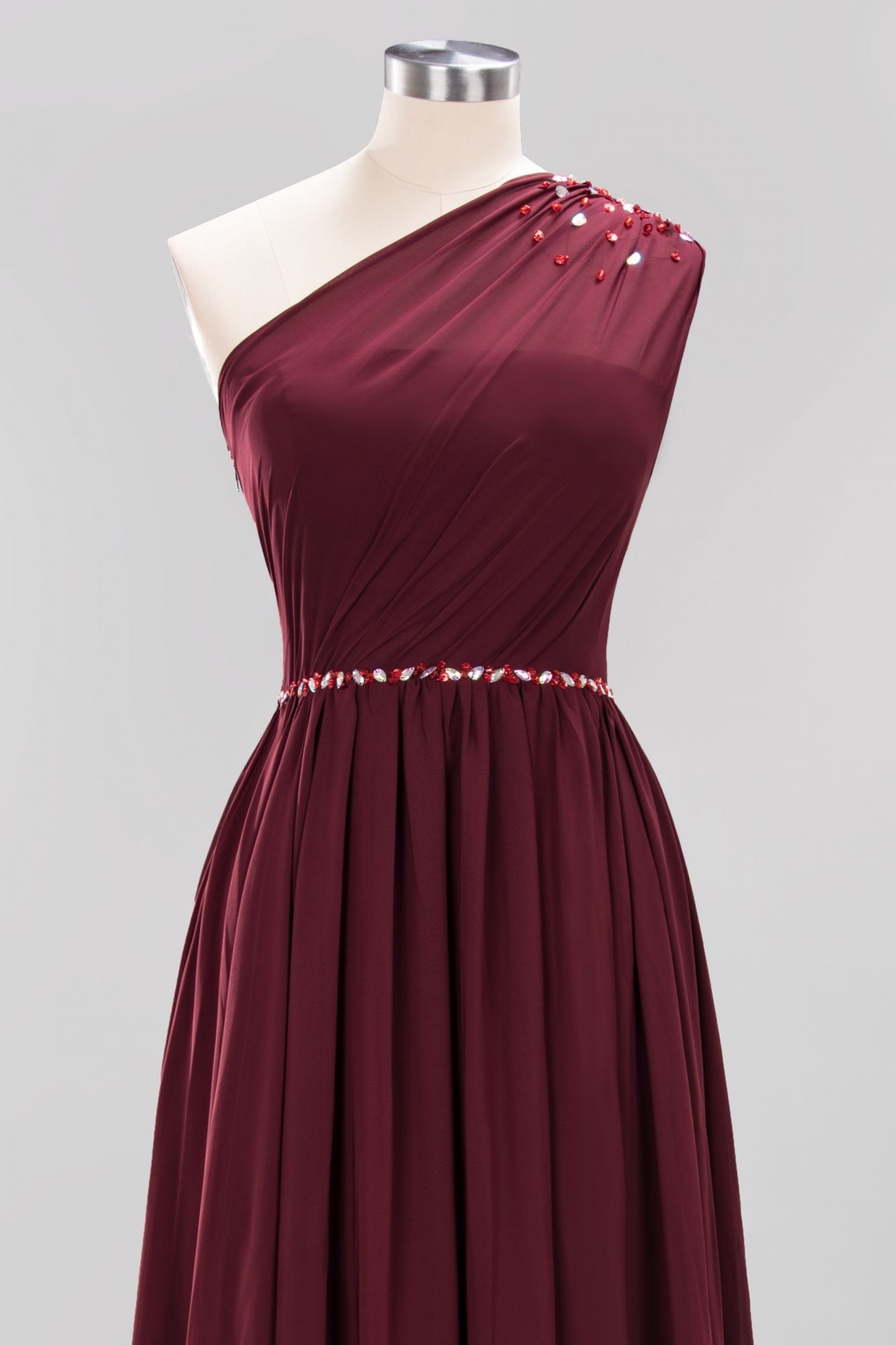 Modest One-shoulder Royal Blue Affordable Bridesmaid Dress with Beadings-27dress