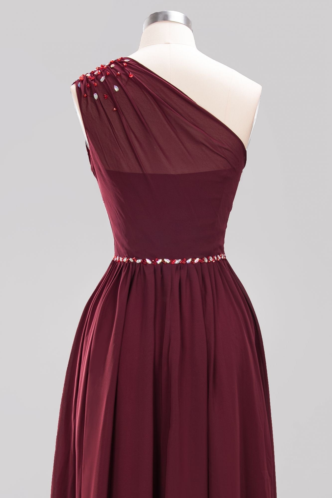 Modest One-shoulder Royal Blue Affordable Bridesmaid Dress with Beadings-27dress