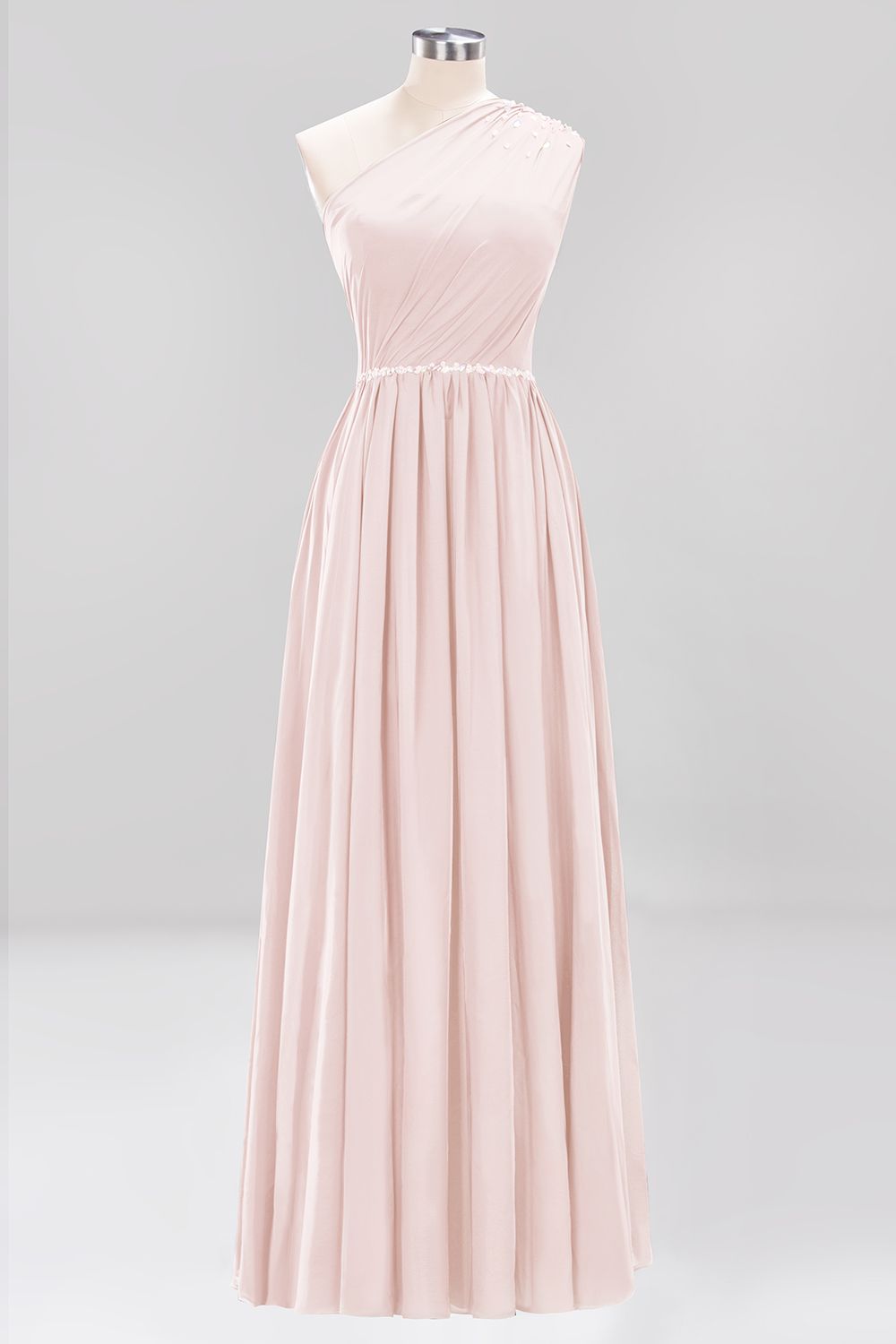 Modest One-shoulder Royal Blue Affordable Bridesmaid Dress with Beadings-27dress