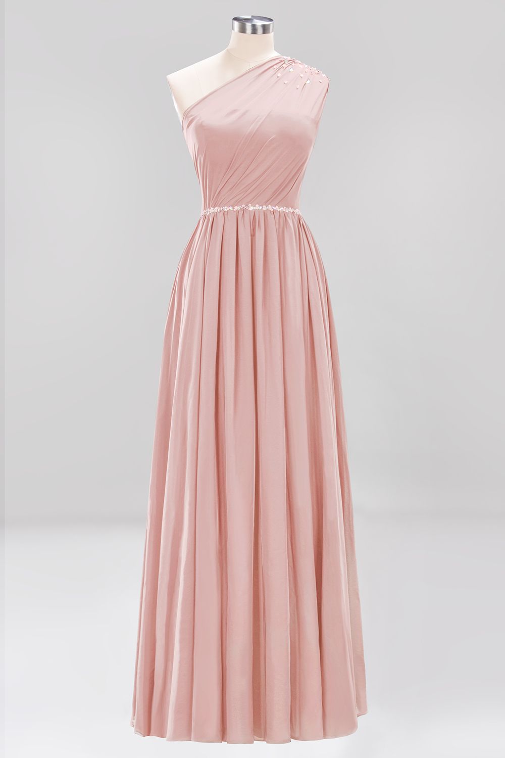 Modest One-shoulder Royal Blue Affordable Bridesmaid Dress with Beadings-27dress