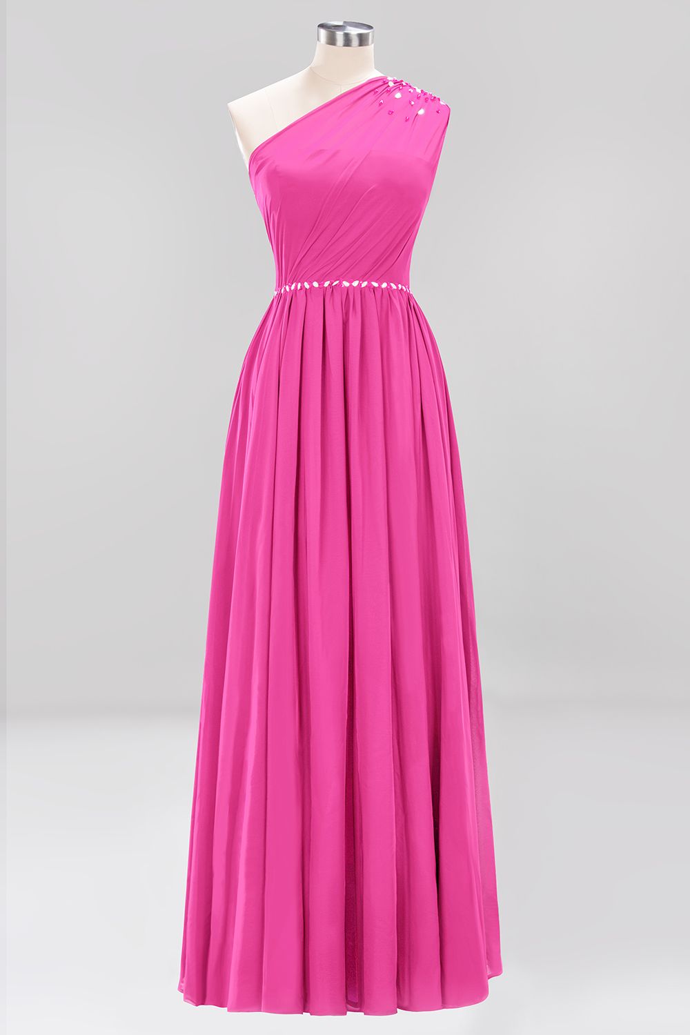 Modest One-shoulder Royal Blue Affordable Bridesmaid Dress with Beadings-27dress