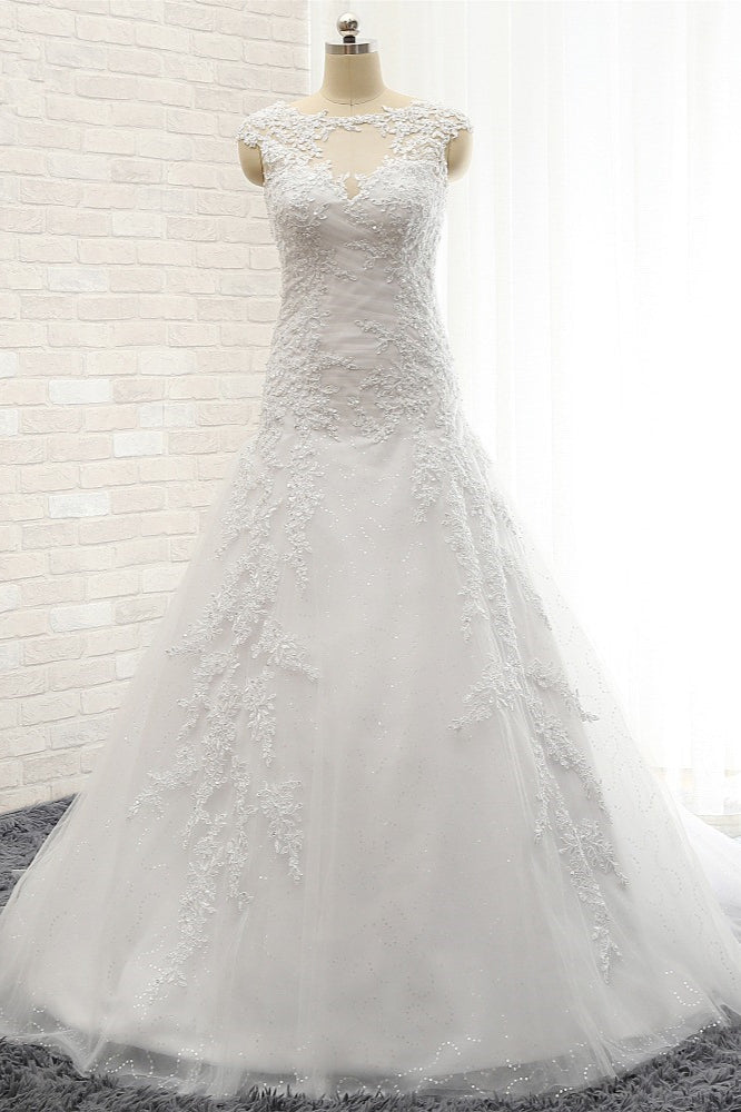 Modest Sleeveless Jewel Wedding Dresses With Appliques White Mermaid Bridal Gowns On Sale-27dress