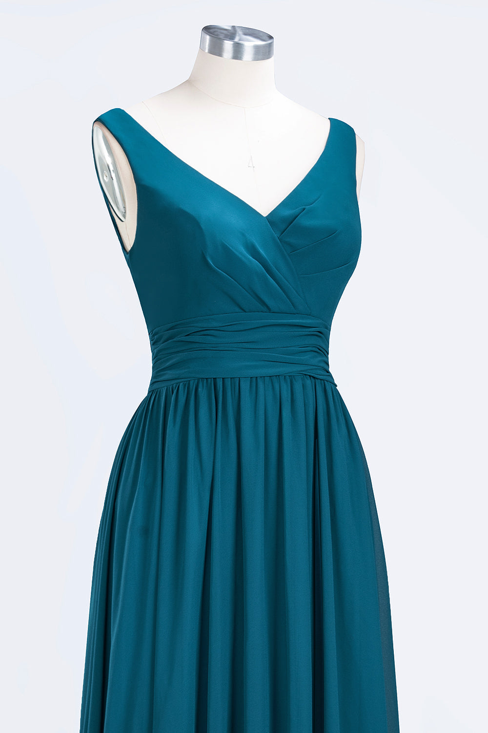 Modest Sleeveless V-Neck Long Chiffon Bridesmaid Dress Online with Ruffle-27dress