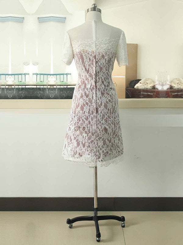 Multi Colours Sheath/Column Short Sleeve Lace Elastic Woven Satin Scoop Neck Mother of the Bride Dress