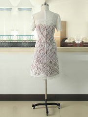 Multi Colours Sheath/Column Short Sleeve Lace Elastic Woven Satin Scoop Neck Mother of the Bride Dress