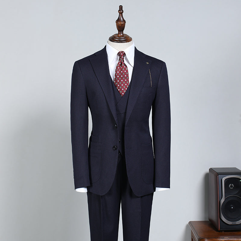 Navy Blue 3 Pieces Slim Fit Bespoke Business Suit
