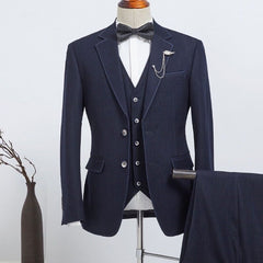 Navy Blue 3 Pieces Slim Fit Bespoke Suit For Business
