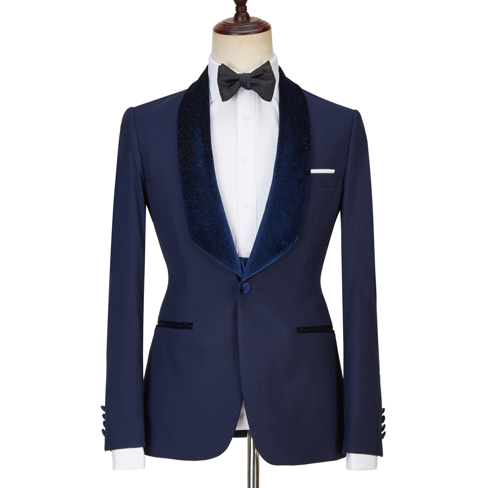 Navy Blue Best Fitted Three Pieces Sparkle Men Suits