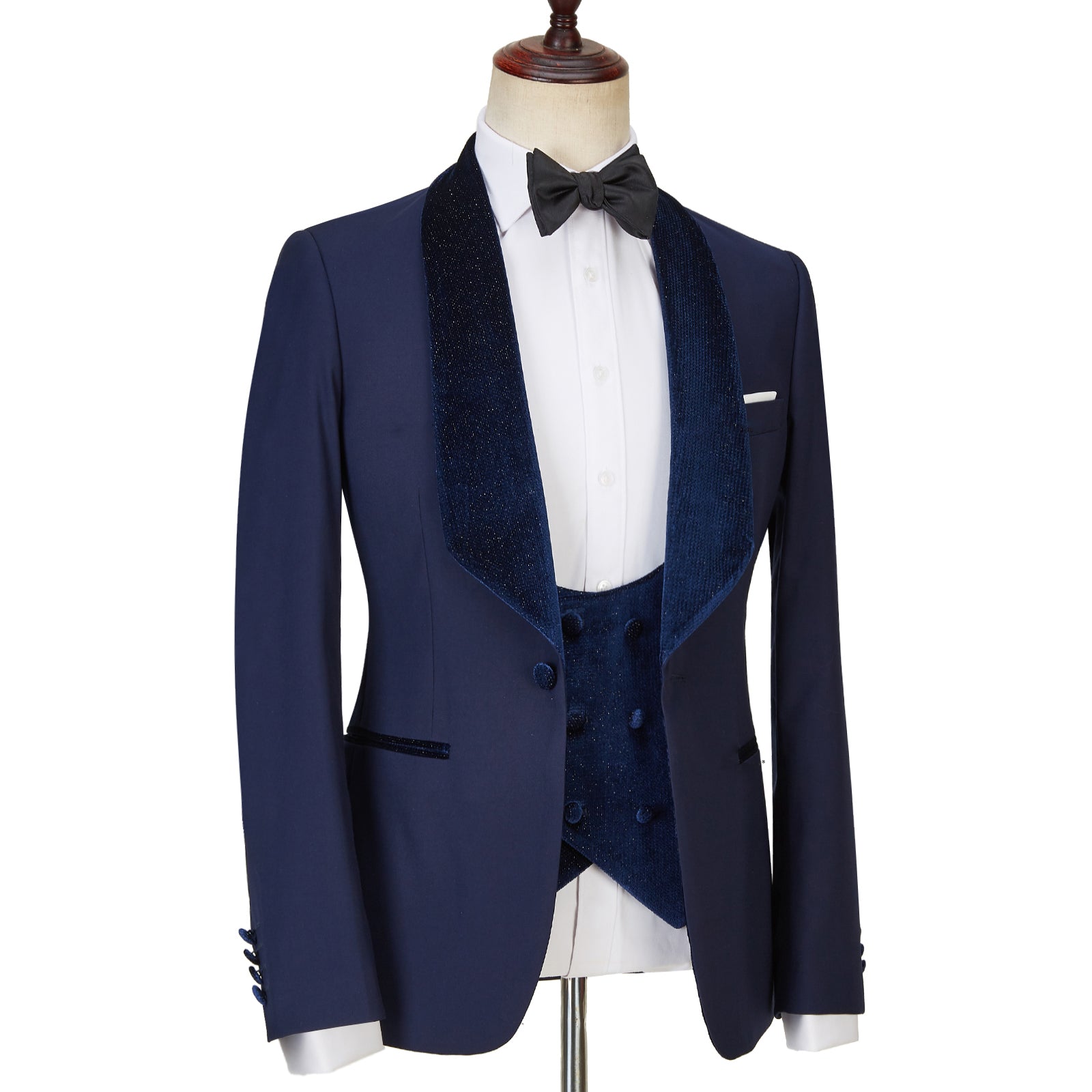 Navy Blue Best Fitted Three Pieces Sparkle Men Suits