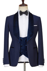 Navy Blue Best Fitted Three Pieces Sparkle Men Suits