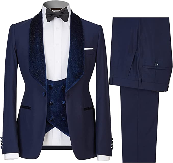 Navy Blue Close Fitting Three Pieces Men Suits For Wedding