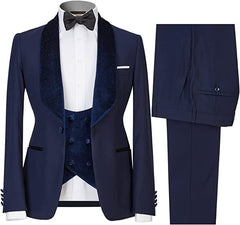 Navy Blue Close Fitting Three Pieces Men Suits For Wedding