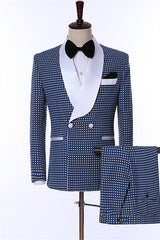 Dot Shawl Lapel Navy Blue Wedding Suits For Men