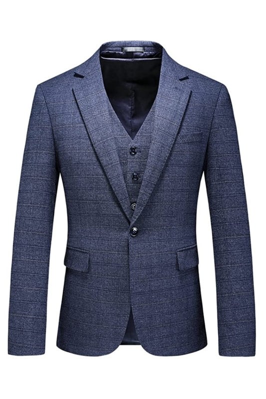 Navy Blue Notched Lapel Three Pieces Men Suits For Business