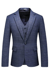 Navy Blue Notched Lapel Three Pieces Men Suits For Business
