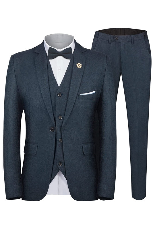 Navy Blue Notched Lapel Three Pieces Wedding Men Suits