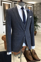 Notched Lapel Three Pieces Navy Blue Wedding Suits
