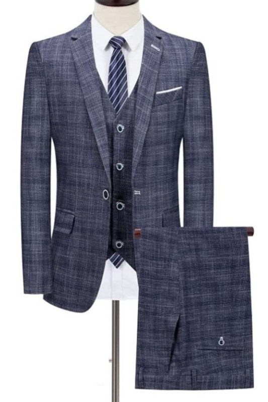 One Button Notched Lapel Navy Blue Business Suits For Men