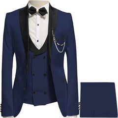 Peaked Lapel Three Pieces Classic Navy Blue Wedding Suits