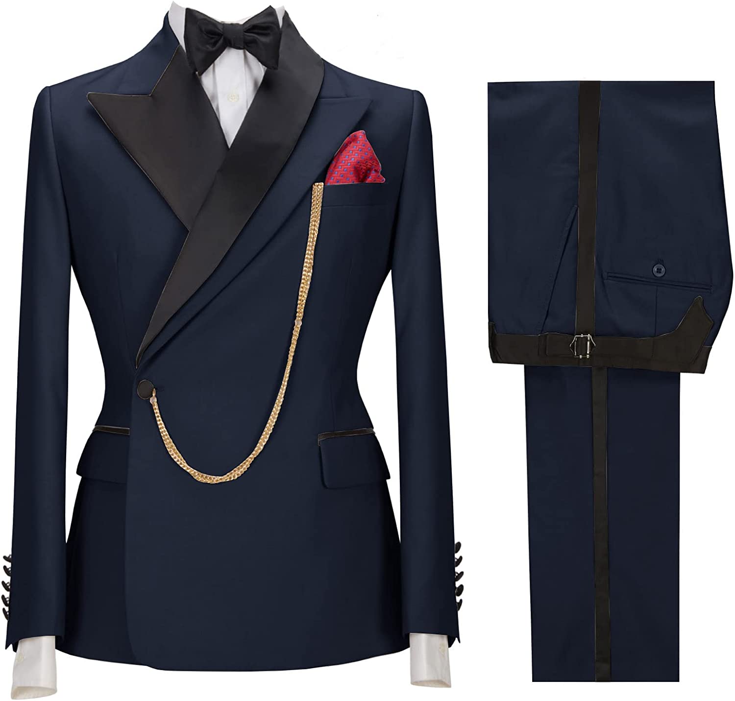 Navy Blue Peaked Lapel Two Pieces Chic Men Suits For Prom