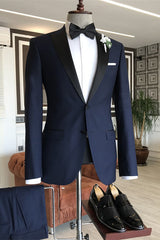 Peaked Lapel Two Pieces Formal Navy Blue Wedding Suits