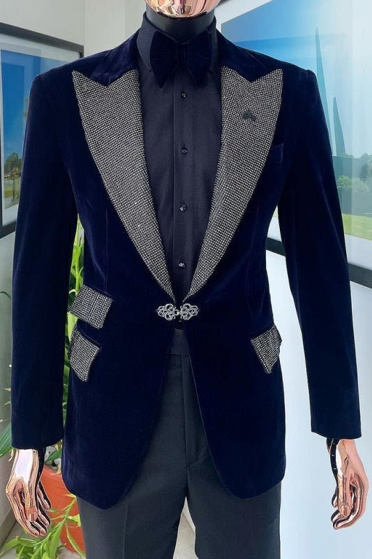 Peaked Lapel Two Pieces Navy Blue Prom Suits