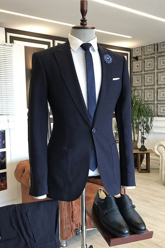 Peaked Lapel Navy Blue Wedding Suits For Men
