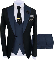 Shawl Lapel Three Pieces Formal Navy Blue Prom Suits