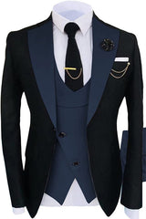 Shawl Lapel Three Pieces Formal Navy Blue Prom Suits