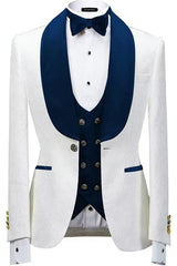 Shawl Lapel Three Pieces Jacquard Navy Blue Wedding Suits
