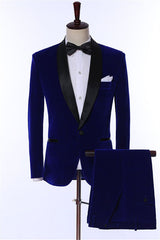 Shawl Lapel Two Pieces Velvet Navy Blue Wedding Suits