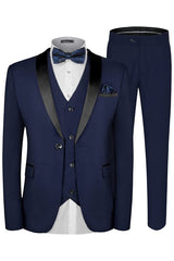 Navy Blue Three Pieces Shawl Lapel Men Suits For Wedding
