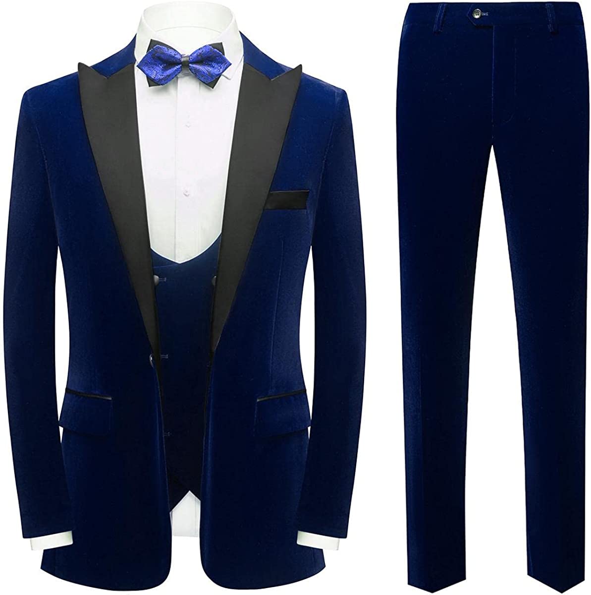 Navy Blue Three Pieces Velvet Men Suits For Prom