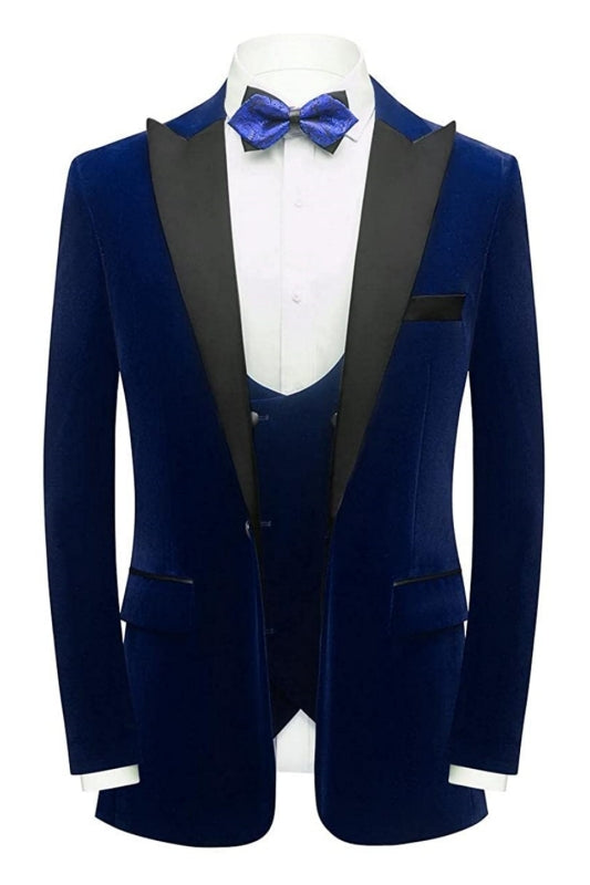 Navy Blue Three Pieces Velvet Men Suits For Prom