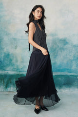 27Dress Navy Blue V-neck Sleeveless Long A-line Dress