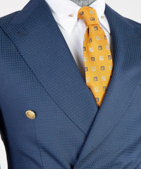 Peaked Lapel Double Breasted Bespoke Men Navy Business Suits
